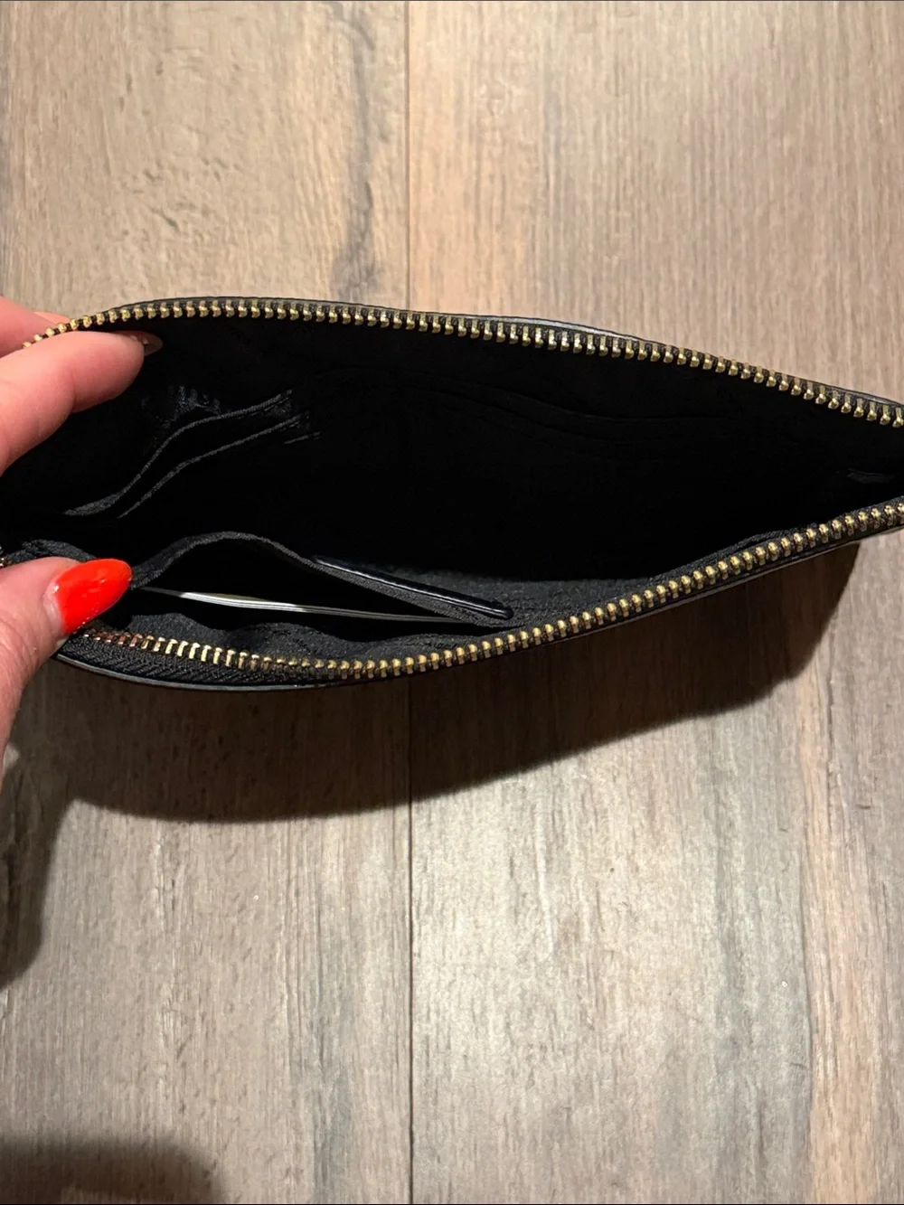 Michael Kors Black Pebble Leather Wristlet Pouch with Gold Logo